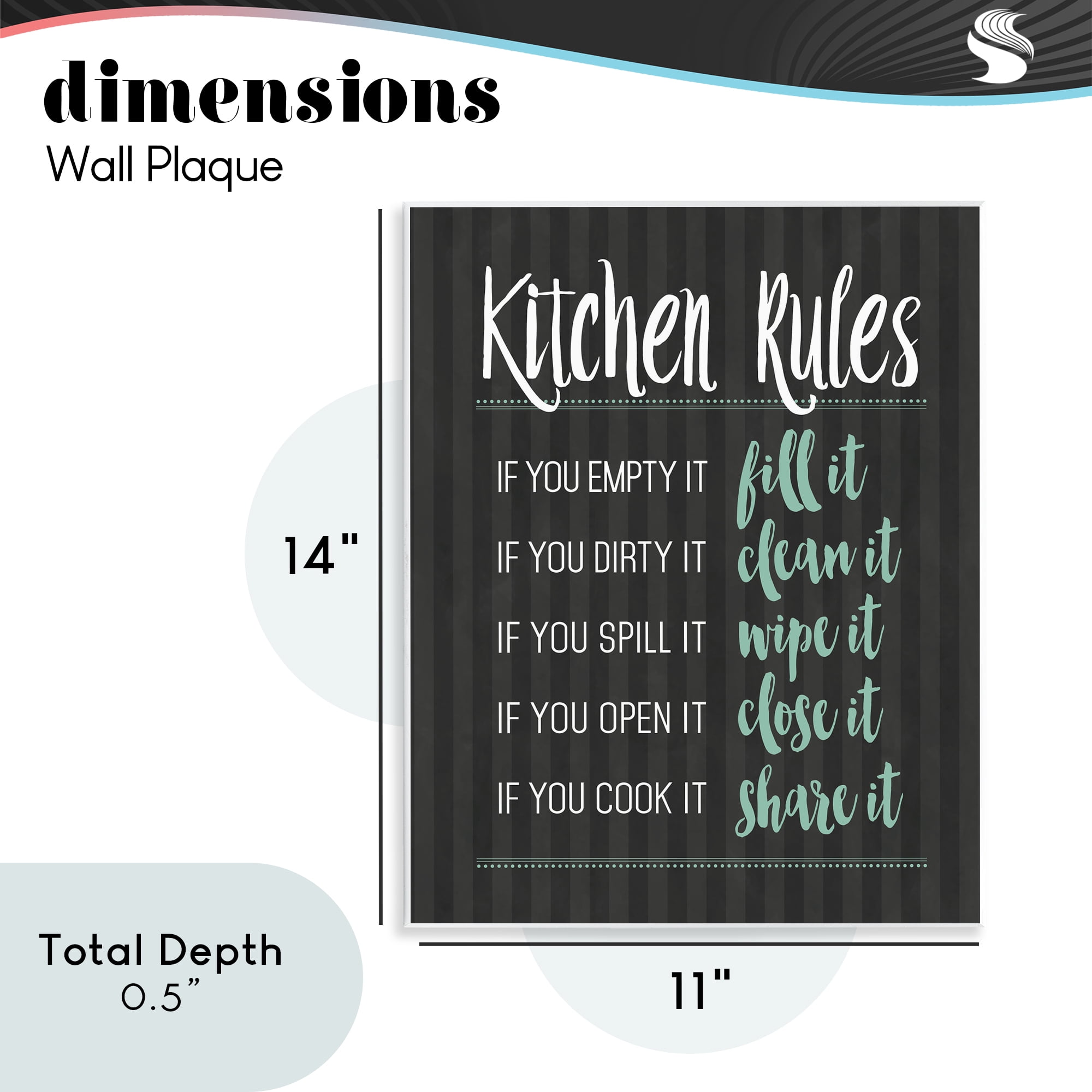 Kitchen Rules Black & Green Wall Plaque Art, design by Lettered and Lined