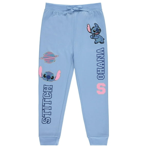 DISNEY Girls Lilo and Stitch Jogger Sweatpants with Minnie Mouse Princesses, Little and Big Girls Sizes 4-16 Lt Blue