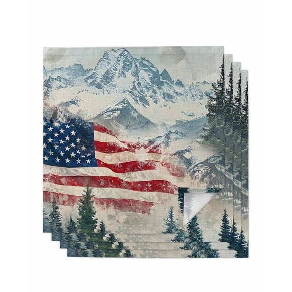 nqOlkjepod 4th of July Cloth Napkins Set of 4 Reusable Dinner Napkins, American Flag Forest Independence Day Cocktail Napkin Washable Table Napkins for Wedding/Holiday Party/Baby Shower 20"x20"