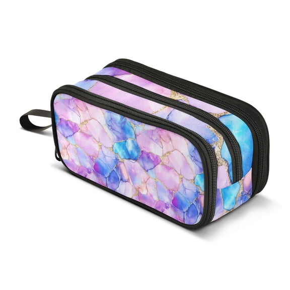 FORMRS Pencil Case with 3 Compartments Zipper Pouch, Elementary School Level and up, Pastel Pink Marble Pattern