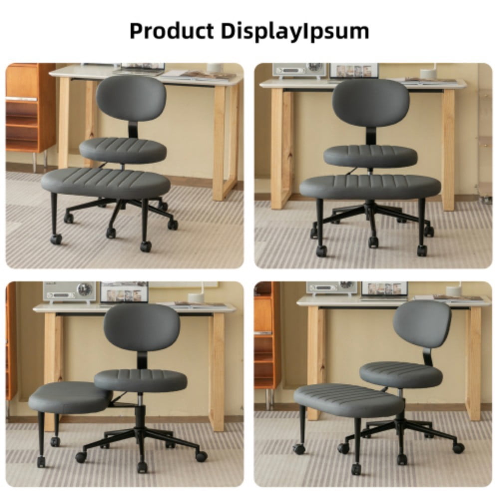 Ergonomic Cross Legged Office Chair, Multi-Position Swivel Meditation Chair with Back Support, Rolling Base, Adjustable Height for Home Office & Study, Grey