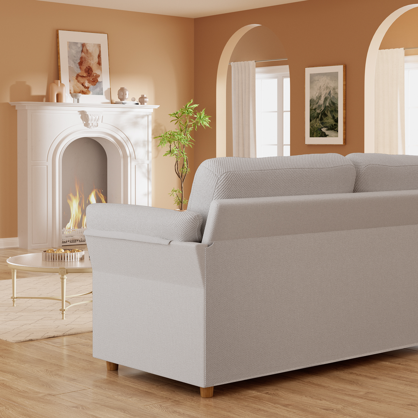 Vesgantti Mid-Century Modern Linen Upholstered 3 Seater Sofa, Grey