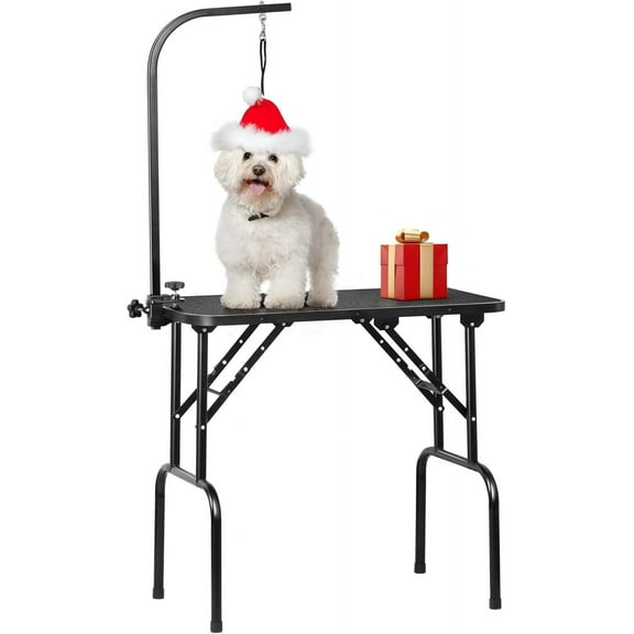 SAEWUD 32-inch Portable Pet Dog Grooming Table with Arm and Noose – Adjustable, Sturdy, Black Grooming Table for Dogs, Cats & Pets – Ideal for Home & Professional Groomers