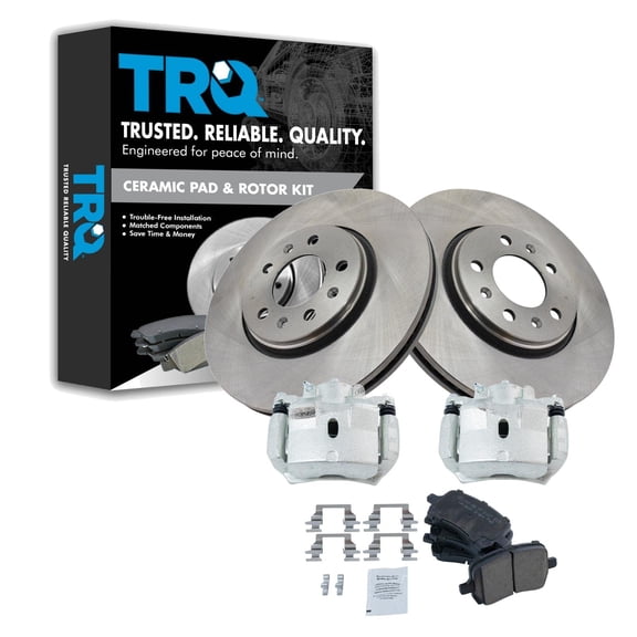 TRQ Front Brake Pad & Rotor Kit Brake Caliper Brake Pads Brake Rotor Ceramic Vented Fits Select 2006-2009 Pontiac Solstice 2007-2010 Saturn Sky