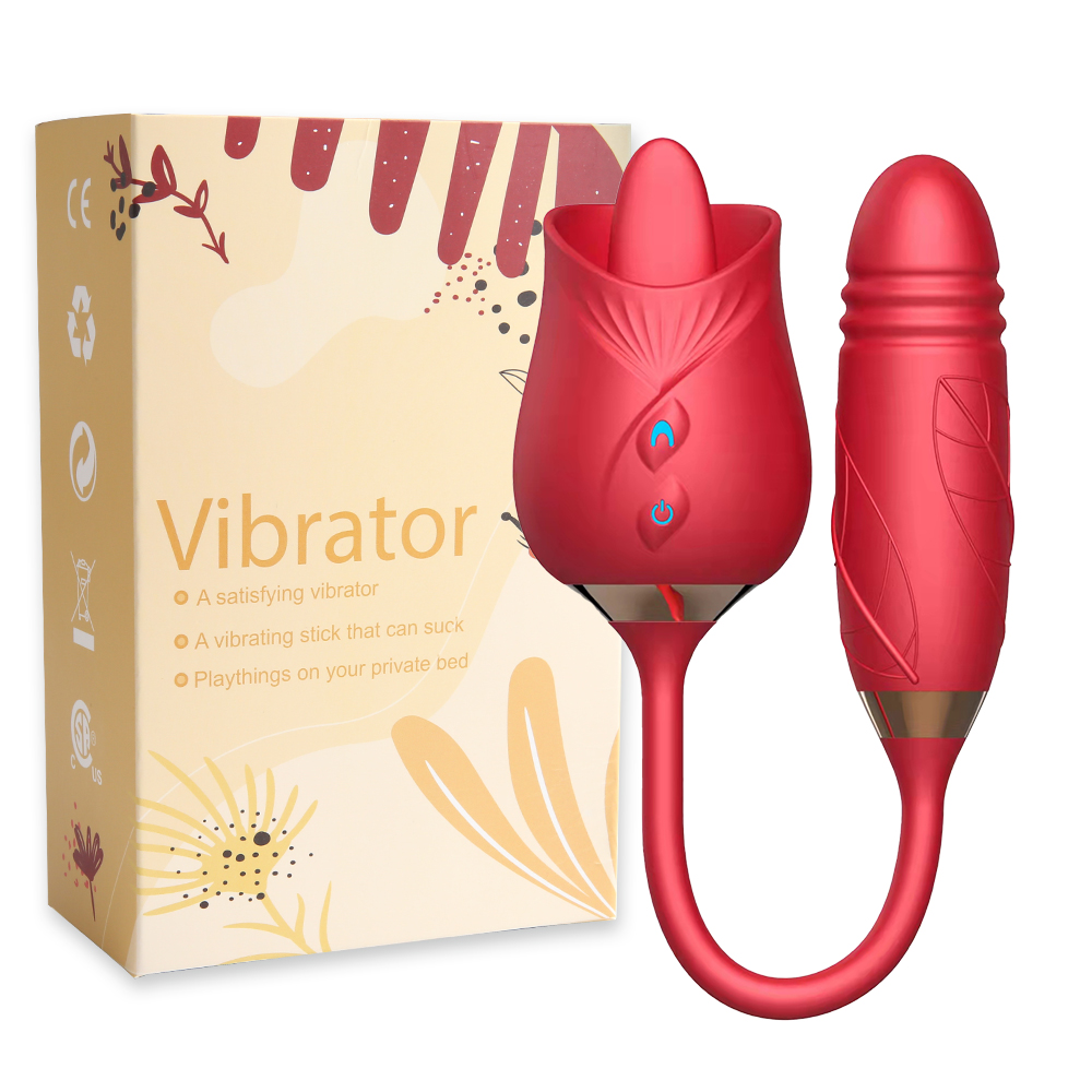 Rose Vibrator for Women, 2 in 1 Rose Vibrator with Tongue Licking and Sucking, Clit Stimulator Telescopic Vibration Sex Toys for Women Adults