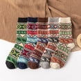 thumbnail image 2 of Womens Mid Calf Socks Rabbit Blend Thick Warm Knit Ethnic Geometric Deer Pattern Crew Socks Set Winter Thermal Cozy Boot Socks Vintage Folk Art Ankle Gift Pack, 2 of 6