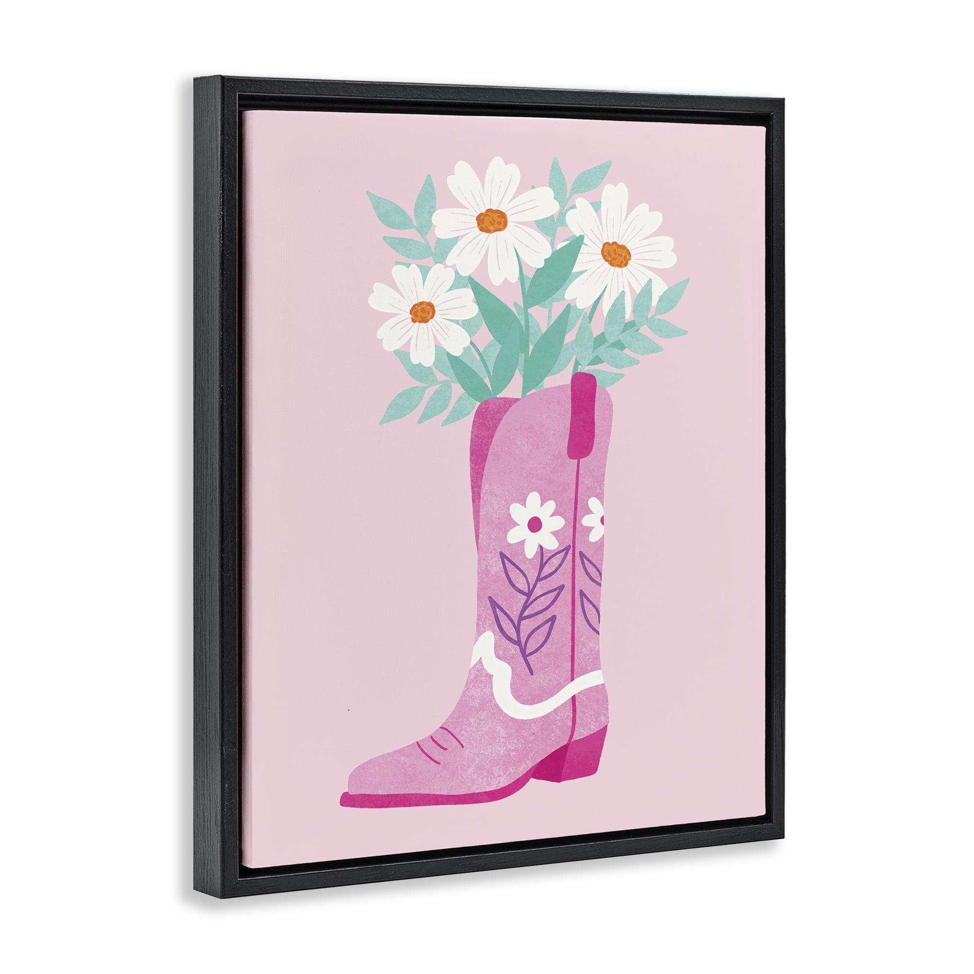 Stupell Industries Retro Cowgirl Bouquet Plants & Flowers Painting Black Floater Framed Canvas Art Print Wall Art, 17 x 21