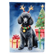 Black Standard Poodle Christmas Reindeer House Flag