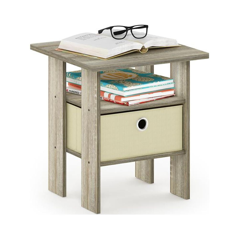 Furinno ANDREY Engineered Wood End Table with Bin Drawer in Sonoma Oak/Ivory