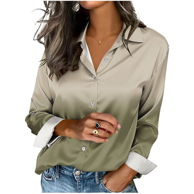 SDNall Blouse Imprimée à Manches Longues pour Femmes, Cardigan Décontracté Ample en Denim, Haut en Polyester Doux pour Usage Quotidien