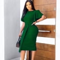 thumbnail image 2 of AURA Womens Midi Pencil Dress High Waist Ruffle Short Sleeve Round Neck Solid Color S XXXL, 2 of 7