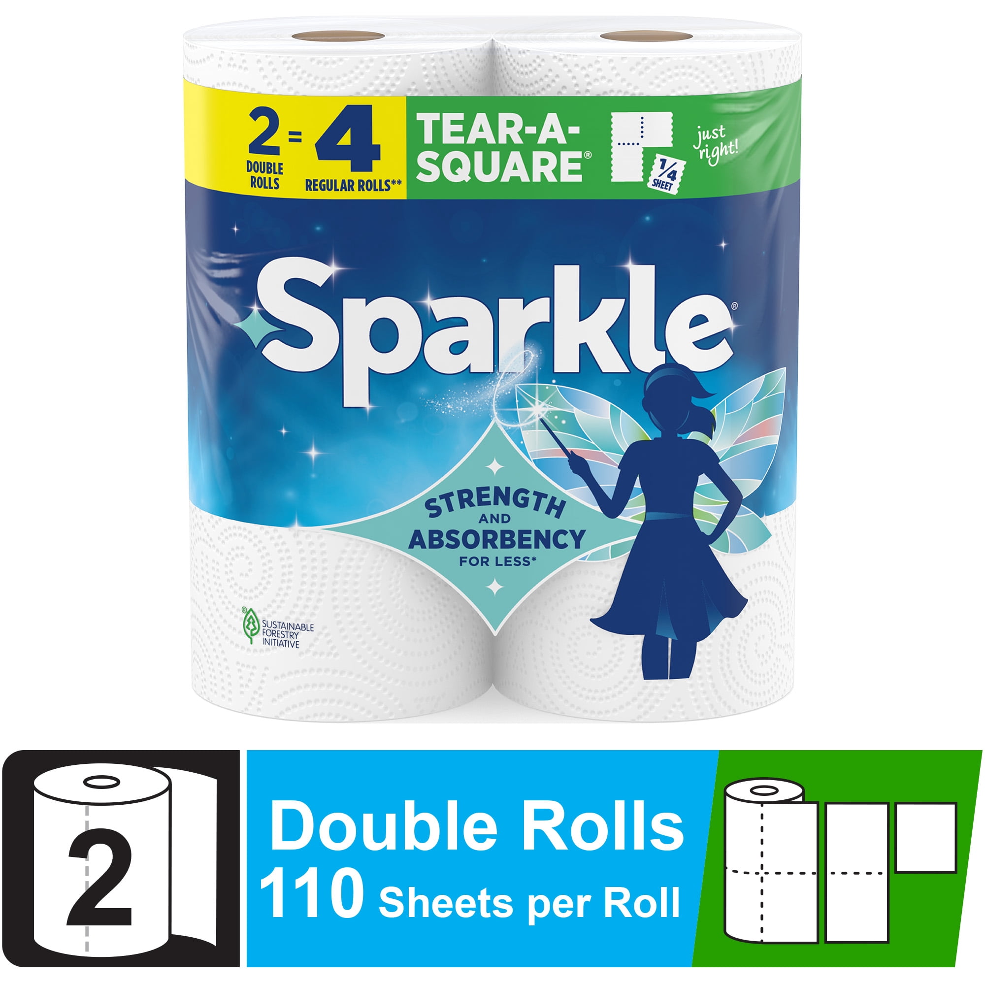 Sparkle Tear-A-Square Paper Towels, 2 Double Rolls, 110 Sheets per Roll
