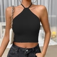 thumbnail image 2 of Women Summer Tops Womens Basic Minimalist Sexy Hanging Neck With Navel Strap Knitted Top Vest Strap Diet Top Women Boy 12 Set Line Girl Christmas Womens Tops Compression Shirts Bra Too Black S, 2 of 8