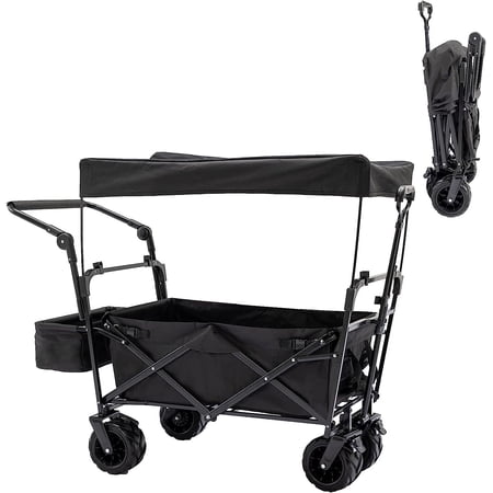 Stroller Wagons for 2 Kids, Linor Collapsible Wagons with Seat Belts and Canopy, Kids Beach Carts with Big Wheels for Sand, Folding Wagons for Shopping, Picnics, Camping, Garden (Stroller Wagon)