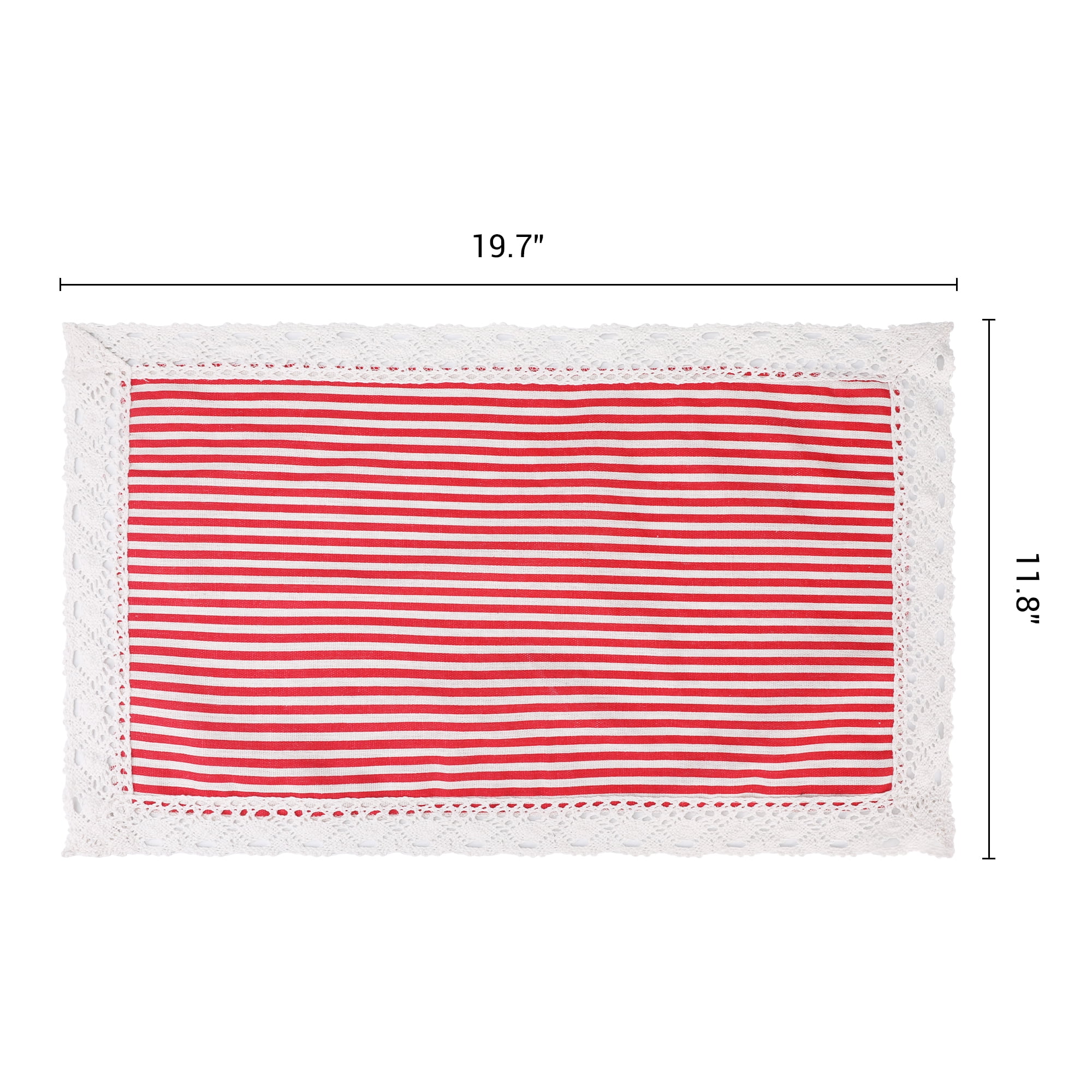 Unique Bargains Set of 6 Rustic Washable Table Mat Placemats with Lace Trim Red