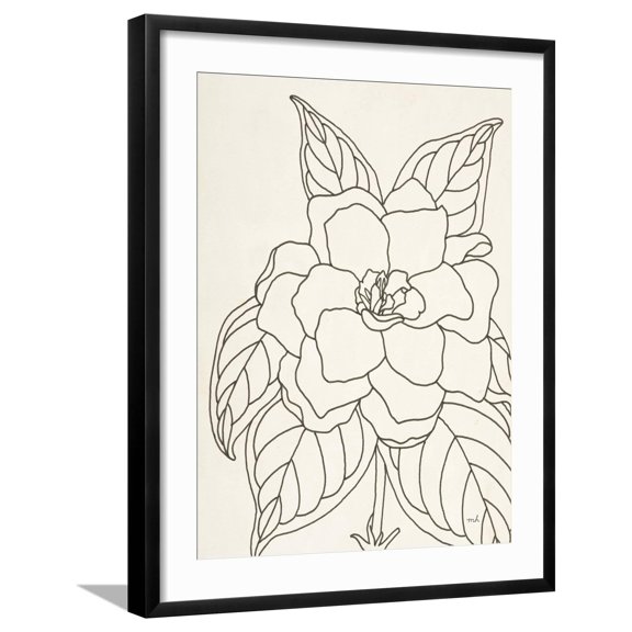 Art.com Gardenia Line Drawing Crop Art Print by Moira Hershey, Black Frame Wall Art, 23" x 29"