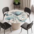 thumbnail image 2 of Turquoise Floral Round Fitted Tablecloth with Elastic Edge, Waterproof Table Cloth Table Cover for 36"-44" Tables, Spring Pastoral Flowers Butterfly Beige Tablecloths for Dining Picnic Indoor Outdoor, 2 of 9