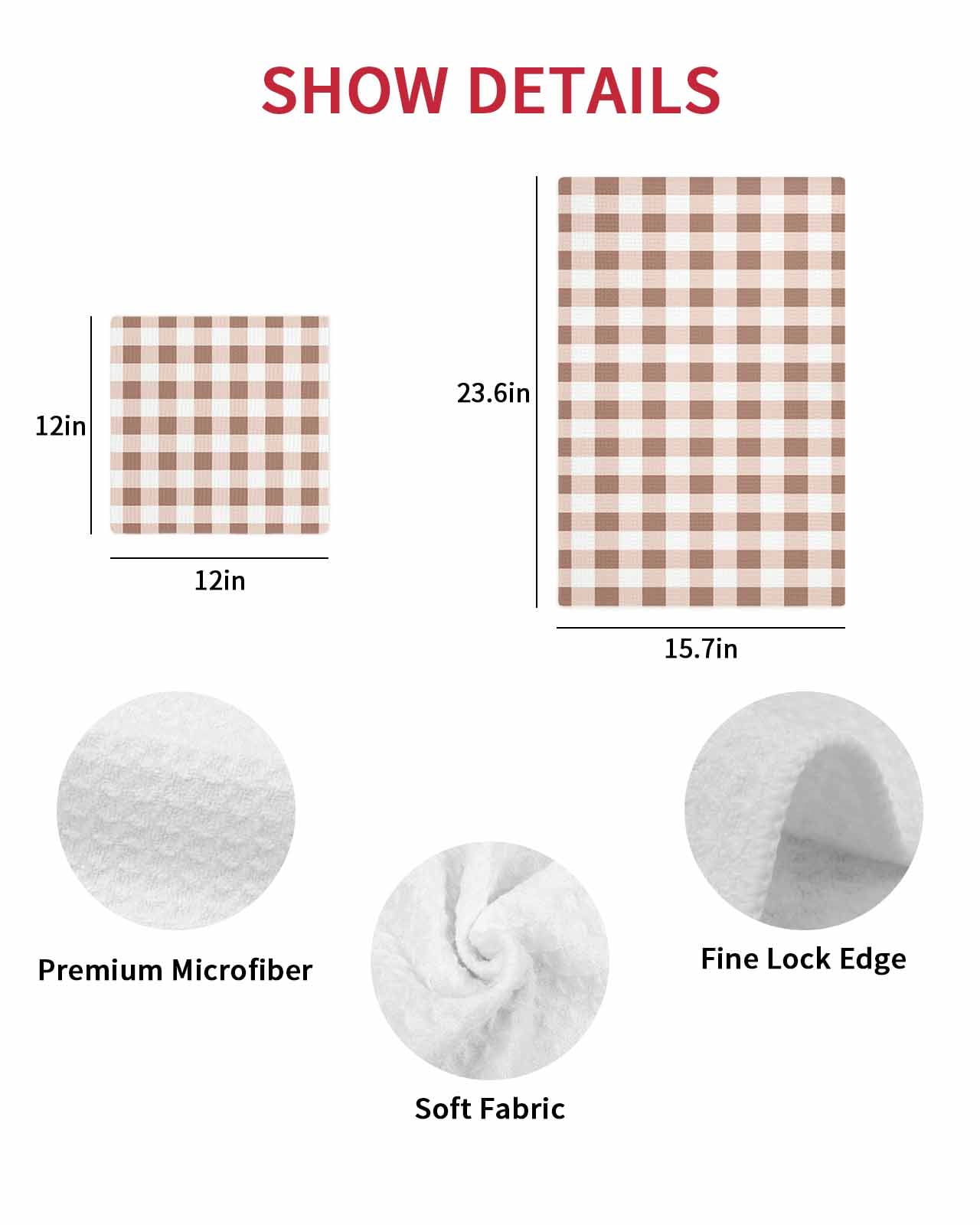Brown Checkered Kitchen Dish Towels for Drying Dishes Set of 3, Farmhouse Buffalo Plaid Waffle Weave Microfiber Hand Tea Bathroom Towels Quick Dry & Absorbent Towel 12x12