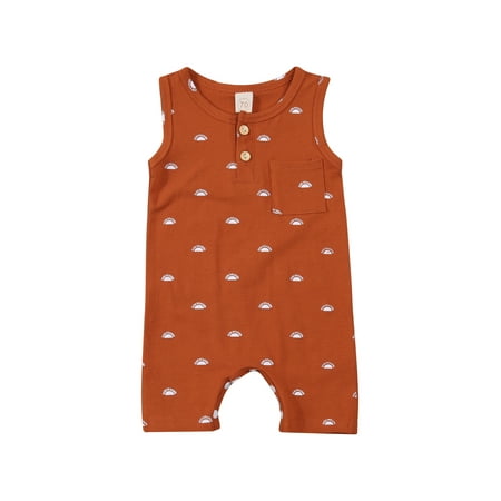 

Gureui Infant Baby Boy Girl Sleeveless Romper Sun Print Round Neck Button Snap Closure Romper with Pocket