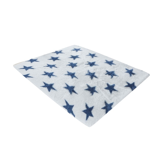 Fluffy Shag Throw Rug, Non-Shedding & Easy Care, High Traffic Area Rug for Living Room Bedroom, with Five-Pointed Star Design, Polyester Rubber Backing