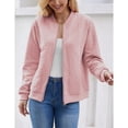thumbnail image 6 of Women's Zip Up Cardigan Sweater Cable Outerwear Long Sleeve Casual Jacket Collar Outfits Trendy Sweatshirt Coat, Light Pink, XL, 6 of 9