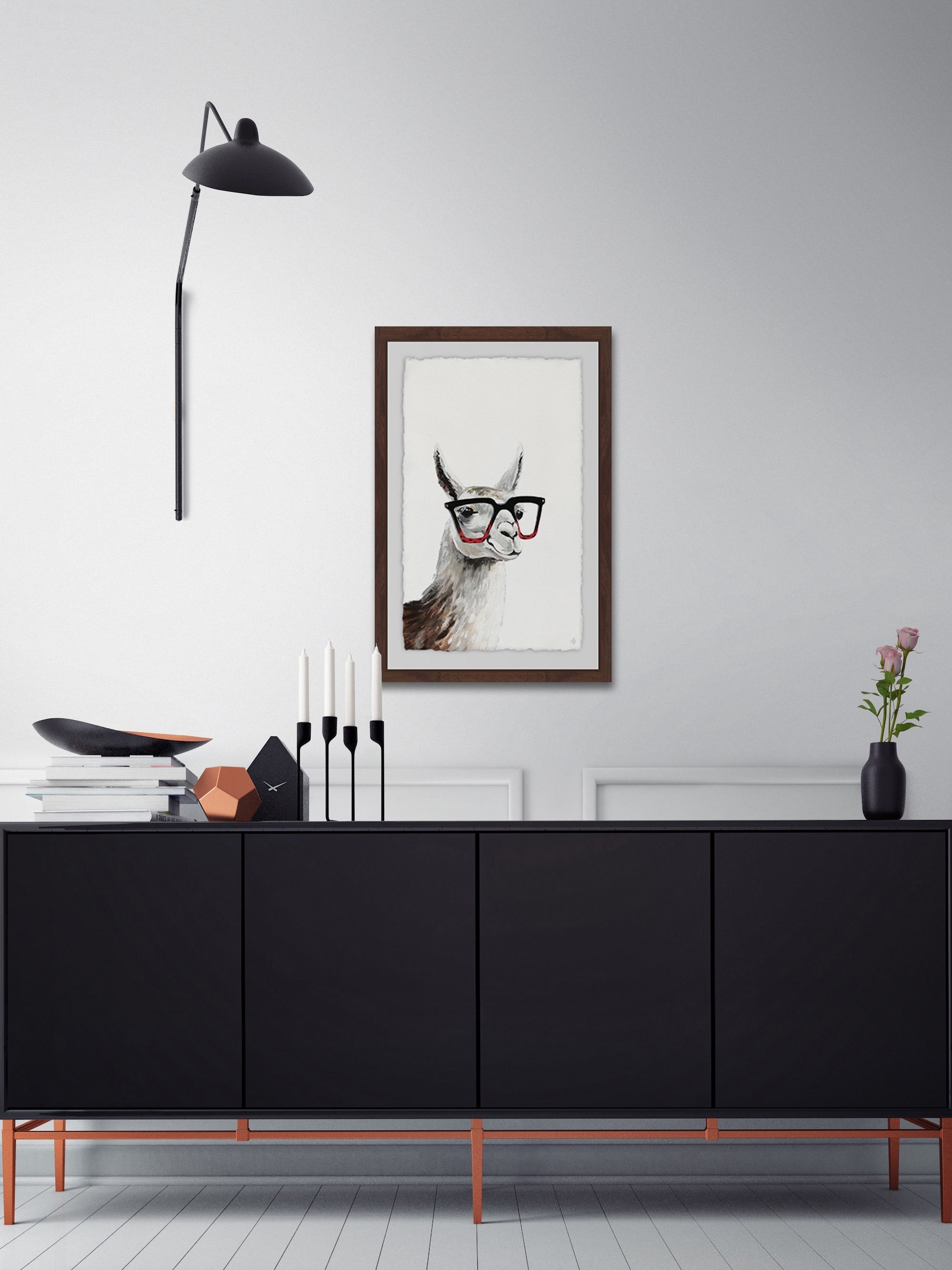 Smart Llama Ii Framed Painting Art Print, 12.00" x 1.50"