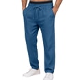 thumbnail image 4 of Purcolt Men's Cotton Linen Pants Lightweight Drawstring Elastic Waist Summer Casual Loose Fit Trousers Business Work Office Pants with Pockets, 4 of 5