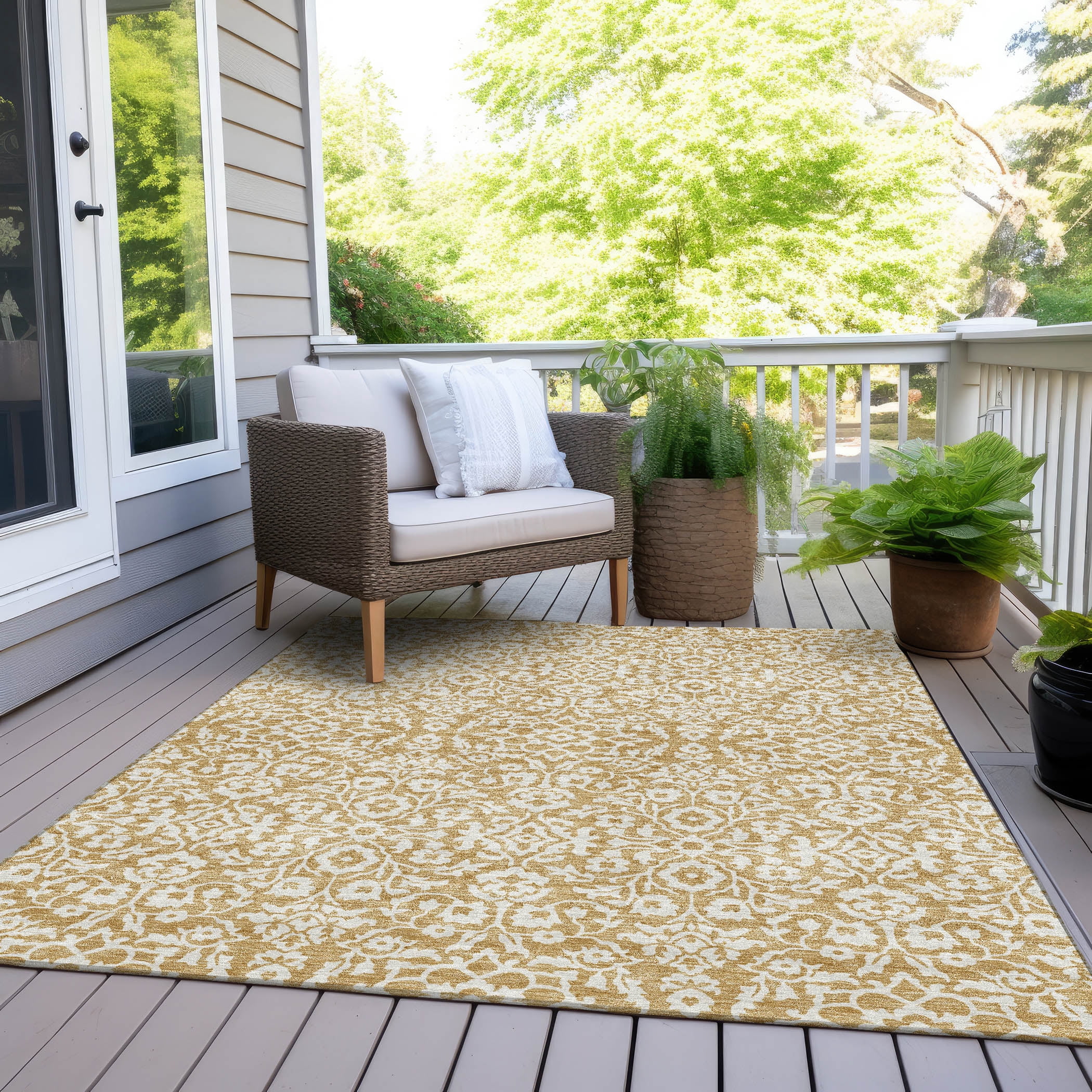 Addison Rugs Chantille Indoor/Outdoor Traditional Damask Gold Washable Rectangle Rug, 2'6" x 3'10"