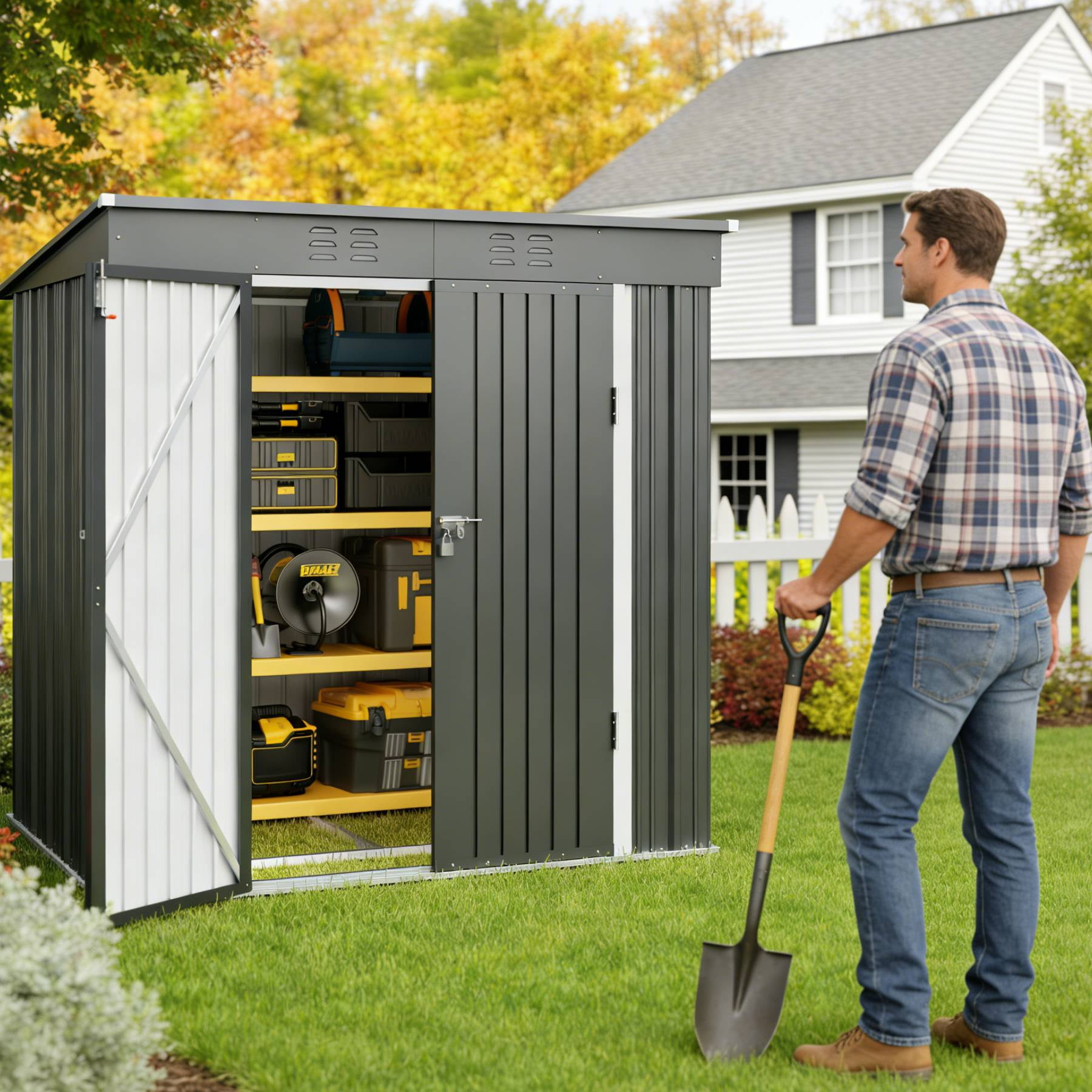6x4FT Outdoor Storage Shed,Lofka Metal Garden Shed with Lockable Doors for Backyard,Patio,Gray
