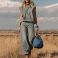 thumbnail image 2 of TEAJOPSUU Womens 2 Piece Denim Sets Sleeveless Cap Sleeve Mock Neck Tank Tops High Waist Wide Leg Jean Pants with Pockets Sets Casual Daily Outfits Gray, 2 of 5
