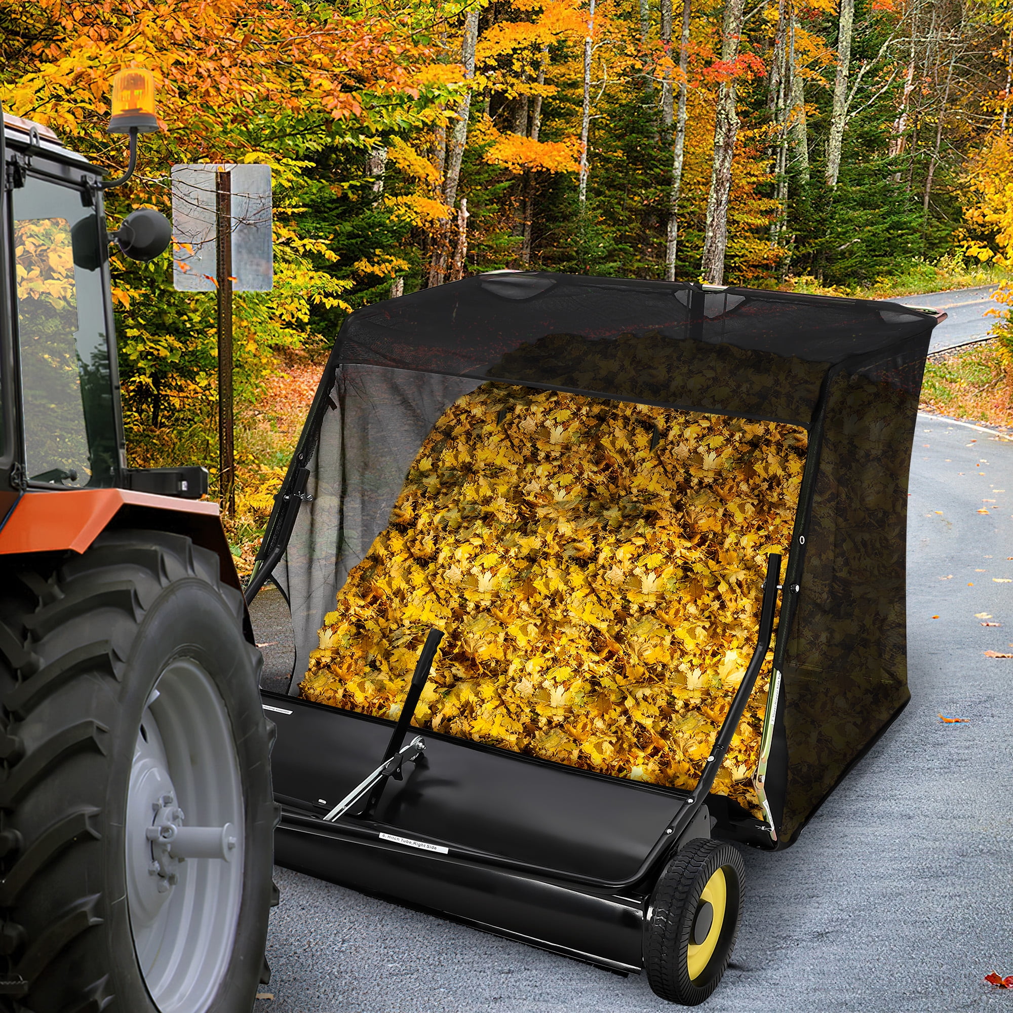 TEQIN Lawn Sweeper With Adjustable Height Leaf And Grass Clipping Collector,Lawn Sweeper Pull Behind With Dumping Rope For Debris & Grass Pickup