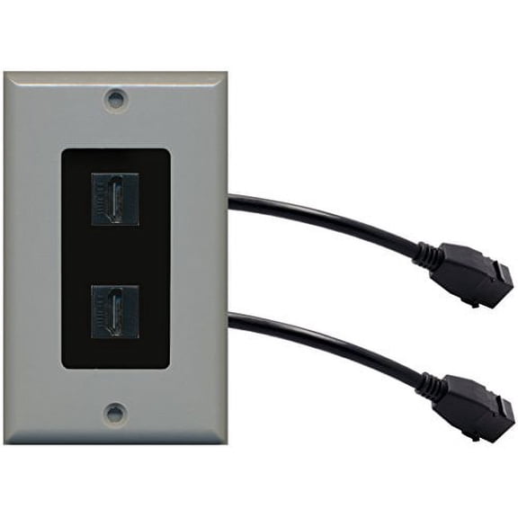 RiteAV (1 Gang Decorative 2 HDMI Black Wall Plate w/Pigtail Extension Cable Gray (Black Insert)