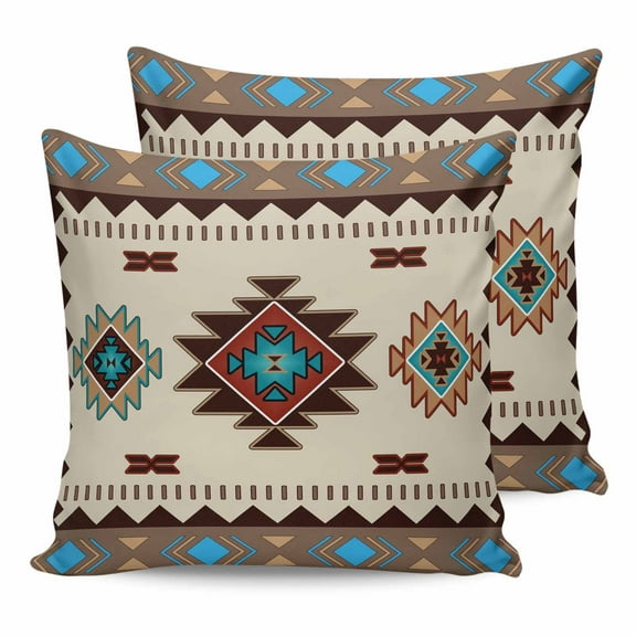 Outdoor Waterproof Throw Pillow Covers Set of 2 Boho Tribal Style Decorative Pillowcases Square Outdoor Pillows Cushion Case 16x16 Inch Southwest Abstract Bohemian Patio Pillows for Couch Sofa Bed