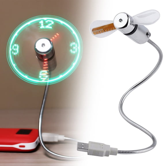 CHENjy Clock Fan with Flexible Gooseneck, Rechargeable Portable Desk Fan, Time Temperature Display, Quiet Travel Gadget for Laptop Office, 16.3 x 3.5 in