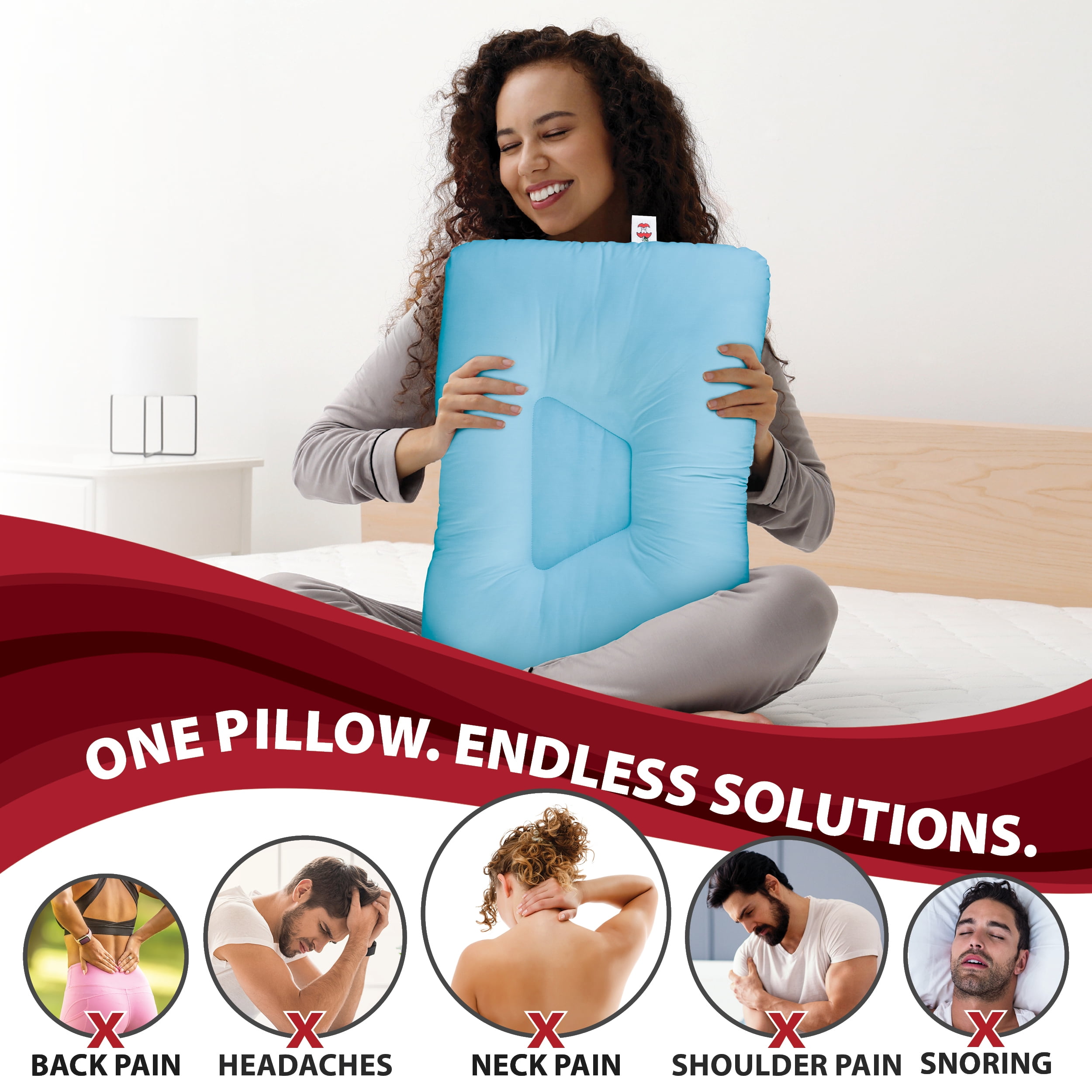 Core Products Tri-Core Cervical Support Pillow – Firm Orthopedic Neck Pillow for Pain Relief, Back and Side Sleepers – Ergonomic Contour Pillow – Assembled in USA, Full Size, Blue