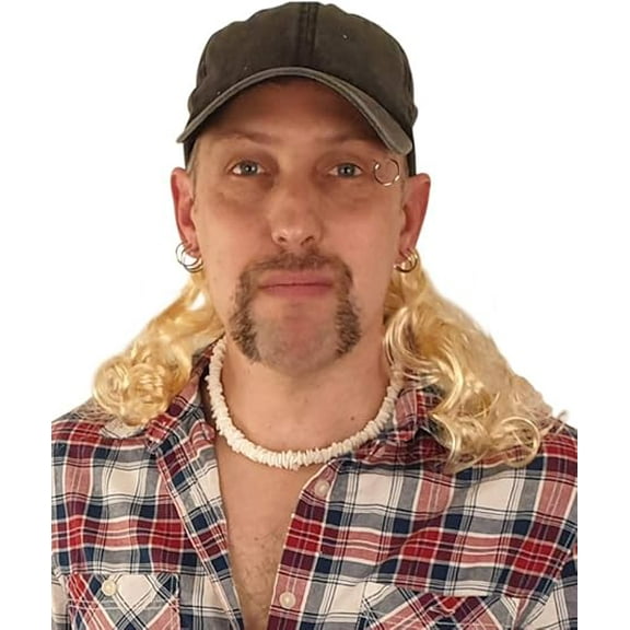 Country Hick Costume Set - Hat with Blonde Wig - Mustache - Necklace - Earrings -