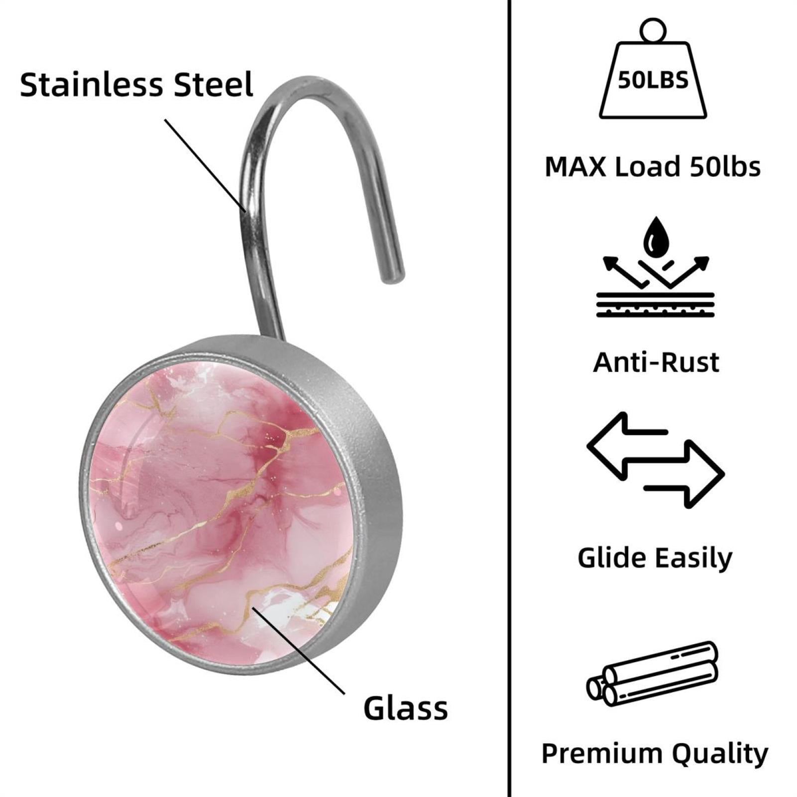 HemaKayy 12 Pcs Shower Curtain Hooks Bathroom Decorative Accessories Pink White Marble