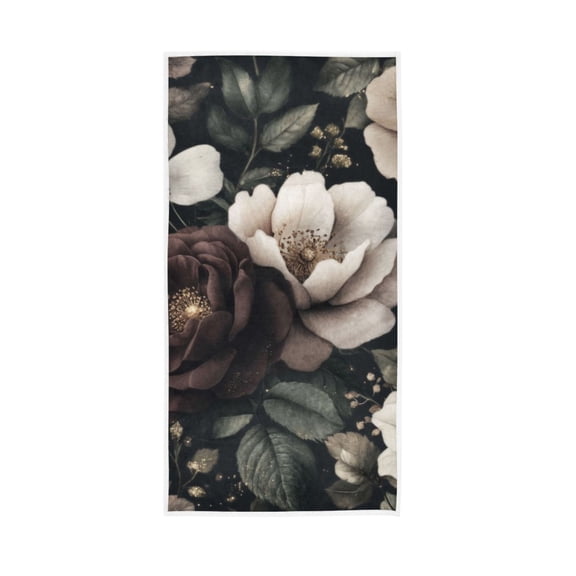 Elegant Dark Floral Design Face Towel Absorbent Hand Towels Bath Sport Gym
