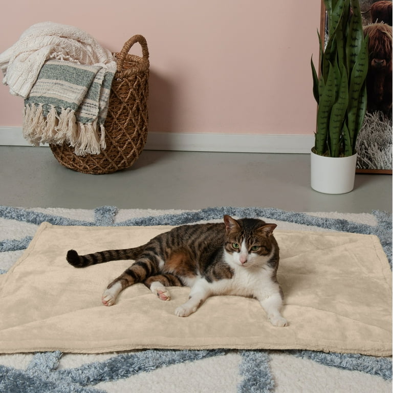 Furhaven Pet Heating Pad Thermanap Faux Fur Self-Warming Cat Bed, Cream