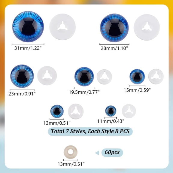 56Pcs Blue Plastic Safety Eyes 7 Styles Craft Eyes with Washers Safety Eyes for Crafts Making Stuffed Animal Eyes for Plush Animal Teddy Puppet Crochet Animal Making Supplies