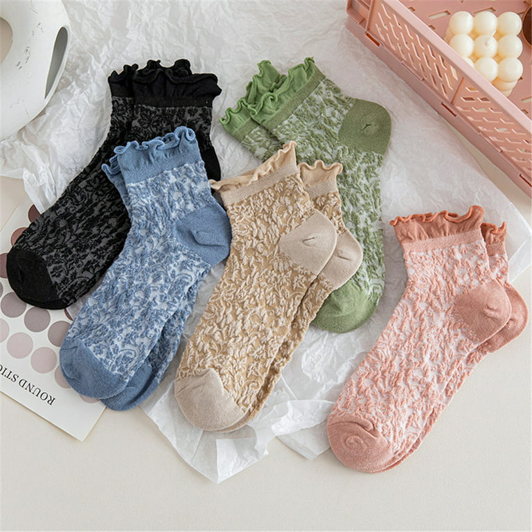 Women Ankle Socks Cute 5 Pairs Fashion Breathable Cotton Socks Ruffle Socks