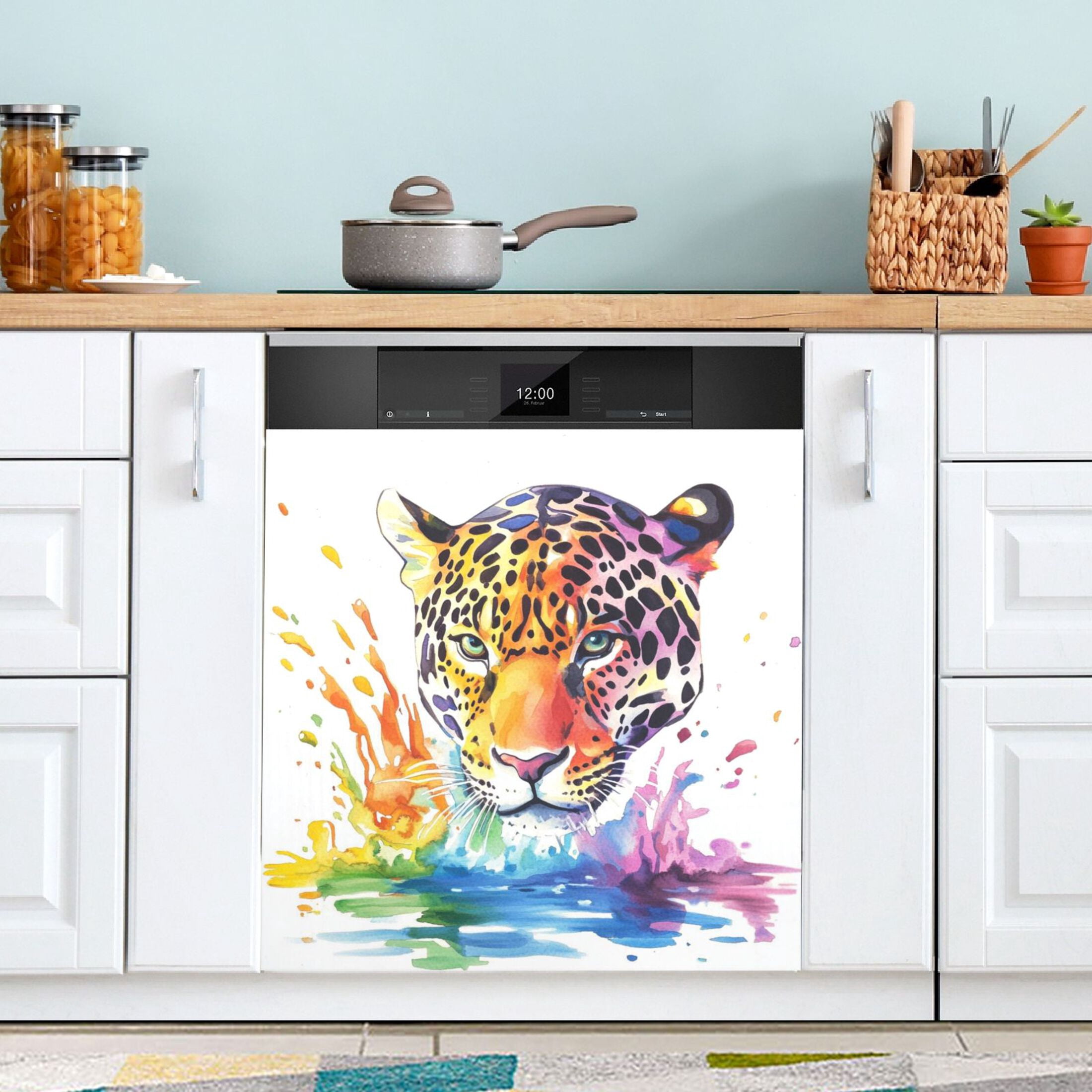 Dishwasher Magnetic Sticker 23x26 Inch Refrigerator Magnetic Sticker Washing Machine Magnetic Sticker Kitchen Panel Magnetic Sticker Home Decor Rainbow Watercolor Leopard