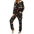 thumbnail image 2 of hirigin Women's Flannel Sleepwear Jumpsuit, Animal Crutch/Gingerbread Man Print Long Sleeve Hood Front Zipper Closure Full Length Romper, 2 of 6
