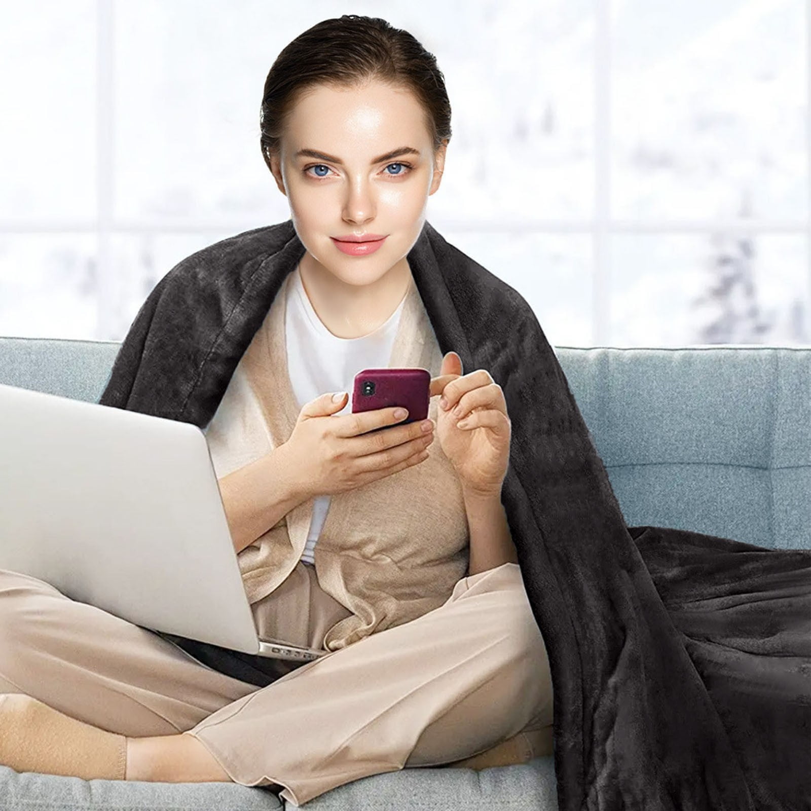 USB Electric Heated Blanket 59.05" x 31.49" - Portable Personal Heated Throw with 3 Heat Settings for Car, Office, Library, Outdoor & Travel Use