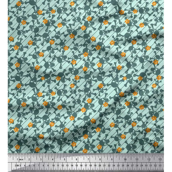 Soimoi Cotton Voile Fabric Diagonal Stripe,Cross Bones & Skull Fabric Prints By Yard 56 Inch Wide