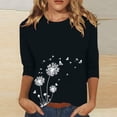 thumbnail image 2 of Pxiakgy Womens Tops Dandelion Print 3/4 Sleeves Crew Neck Shirts Loose Fit Cute Graphic Tees Causal Blouse Casual Boho Clothing Plush Collar Cuffs Christmas Print Loose Long Sleeved T Shirt Black L, 2 of 4