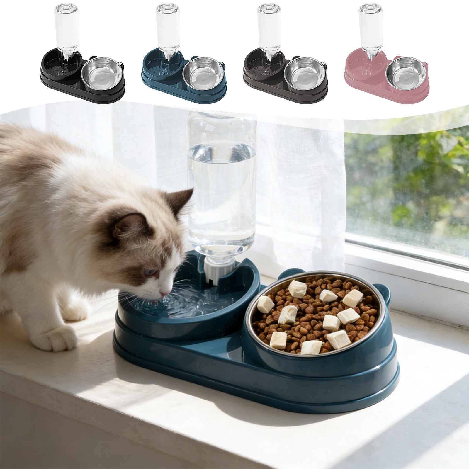 Pet Bowls Dog Bowls Cat Bowls 2 in 1 Food and Water Bowl 15 Degree Tilted Neck Protection Non Slip Anti Tip 304 Stainless Steel Detachable Easy Clean for Cats Small Dogs Indoor by PALIFEUR