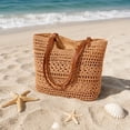thumbnail image 6 of Btomtd Crochet Cotton Mesh Shoulder Tote Bag, Summer Handmade Woven Beach Bag, Handbag Purses for Women, Khaki, 6 of 7