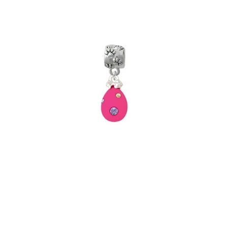 Easter Egg Bead - Hot Pink Easter Egg with Color Crystal Dots - Paw Print Charm Bead