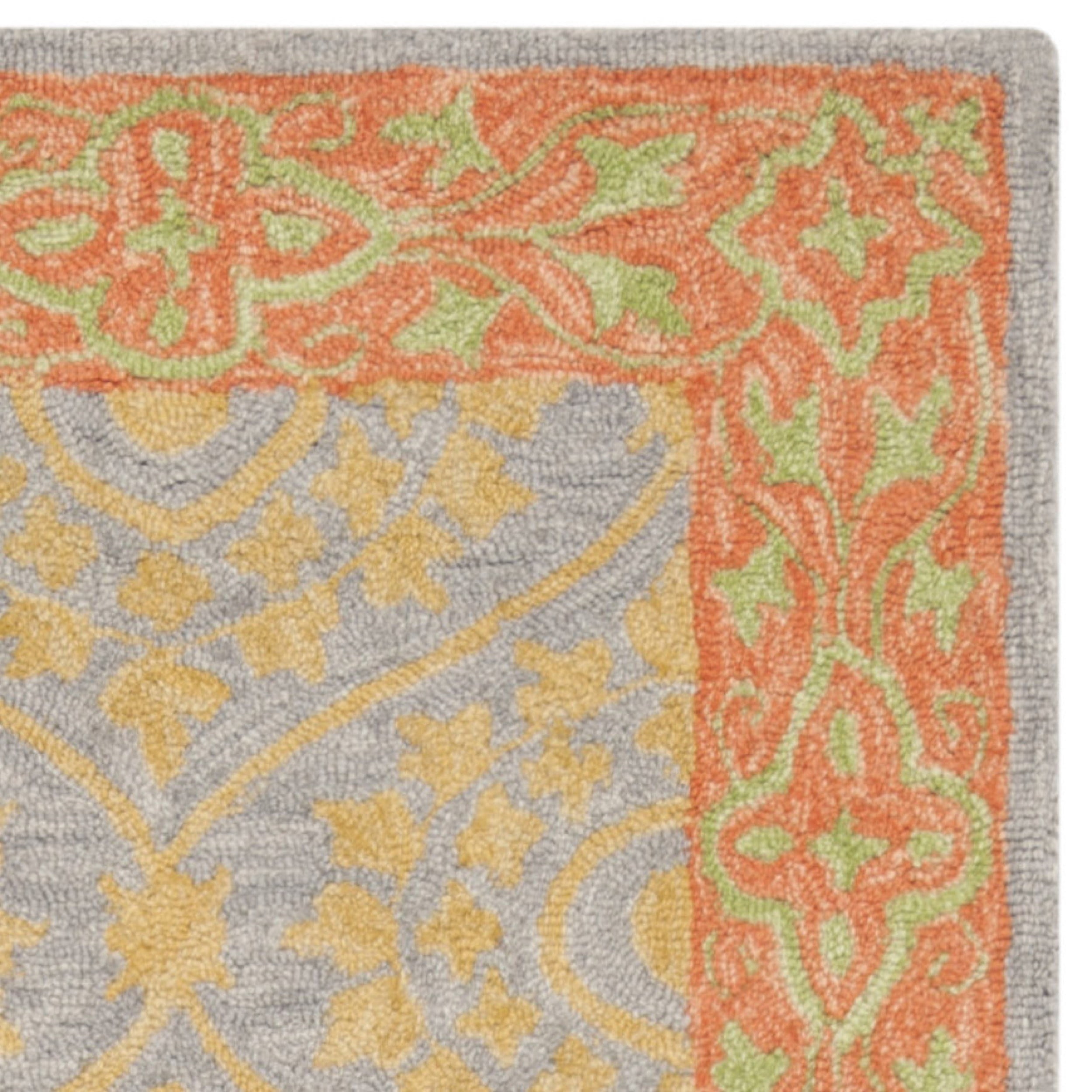 SAFAVIEH Suzani Endika Floral Bordered Runner Rug, Orange/Silver, 2'3" x 8'